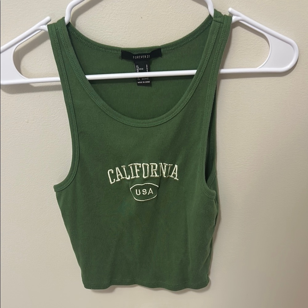 Forever 21 Green Crop Fitted Tank Top